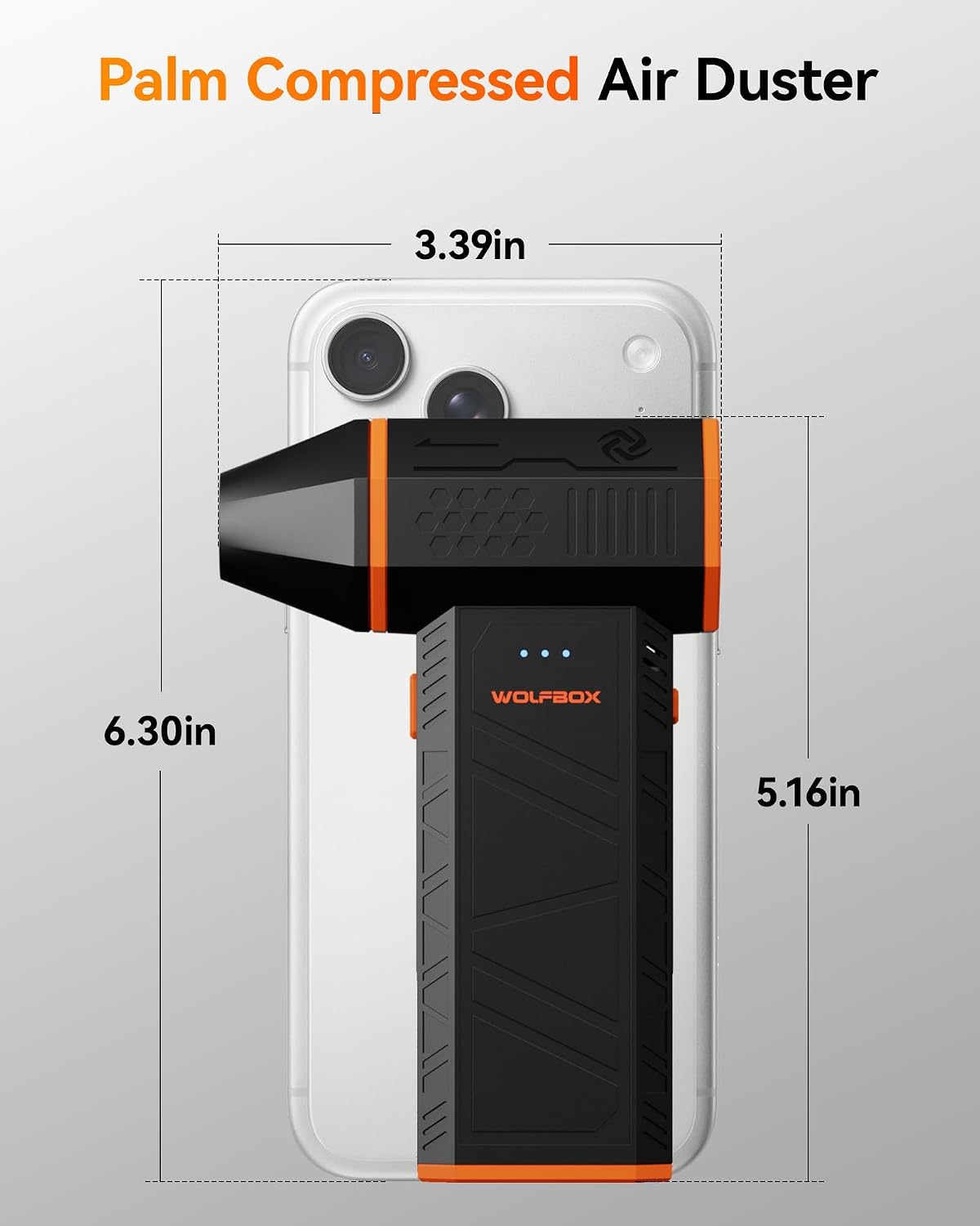 Size: 3.39 in wide, 6.30 in tall, compared with a phone