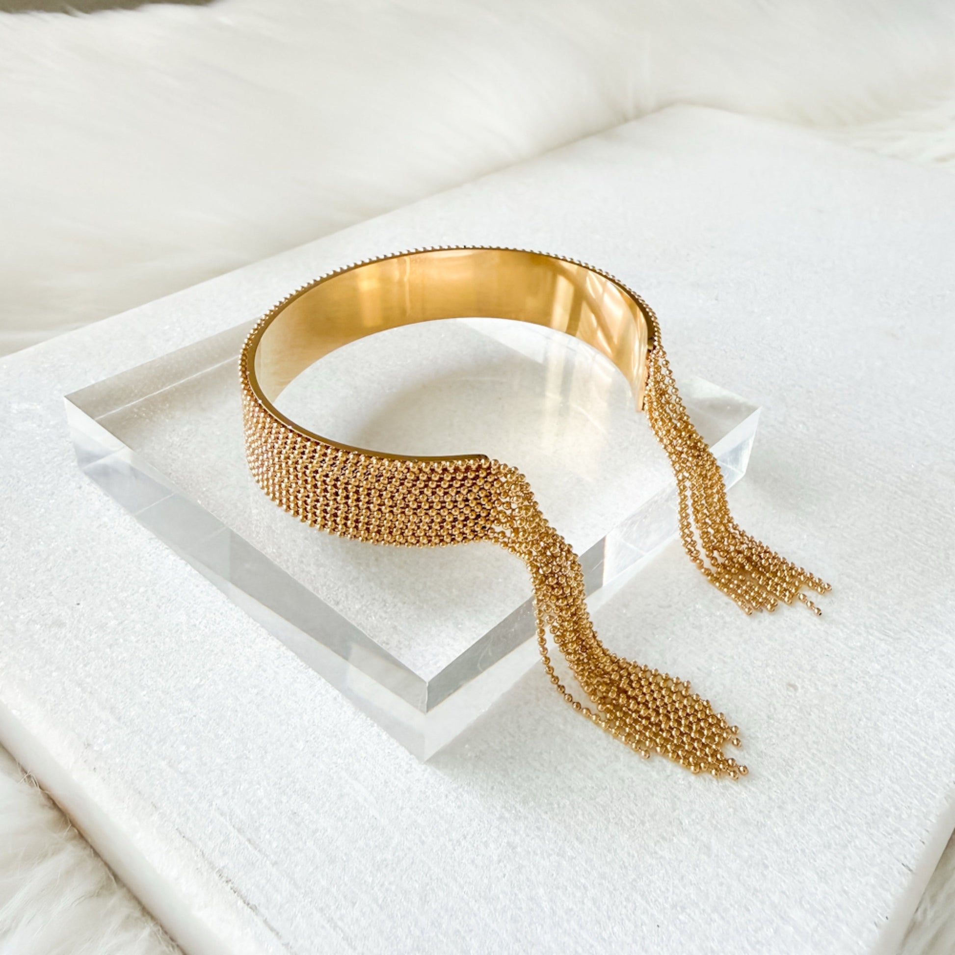 Beaded Fringe Statement Cuff Bracelet