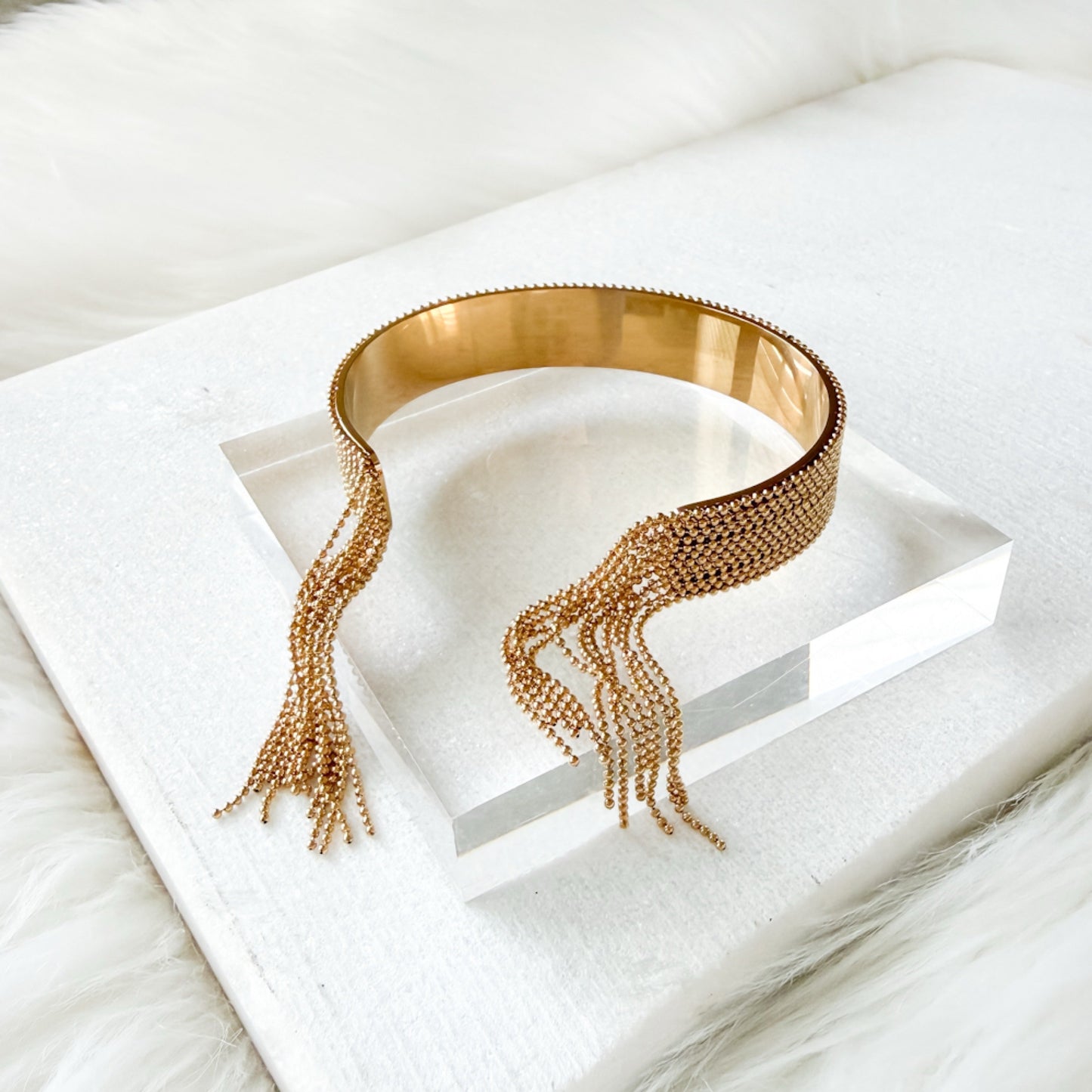 Beaded Fringe Statement Cuff Bracelet