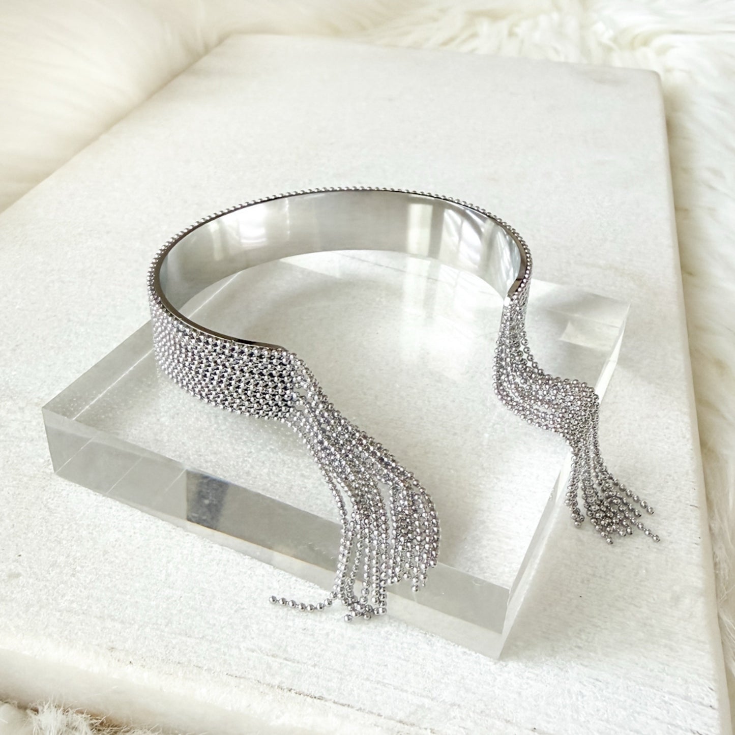 Beaded Fringe Statement Cuff Bracelet