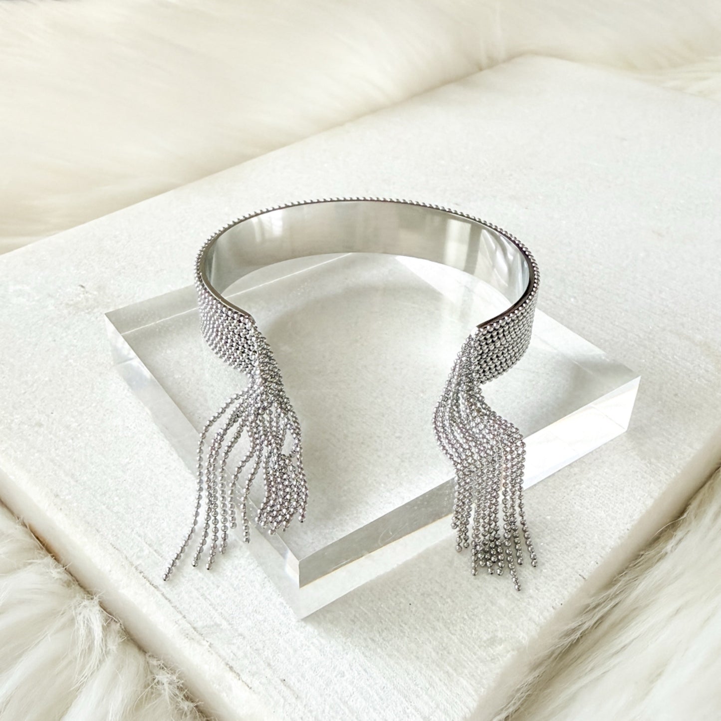Beaded Fringe Statement Cuff Bracelet