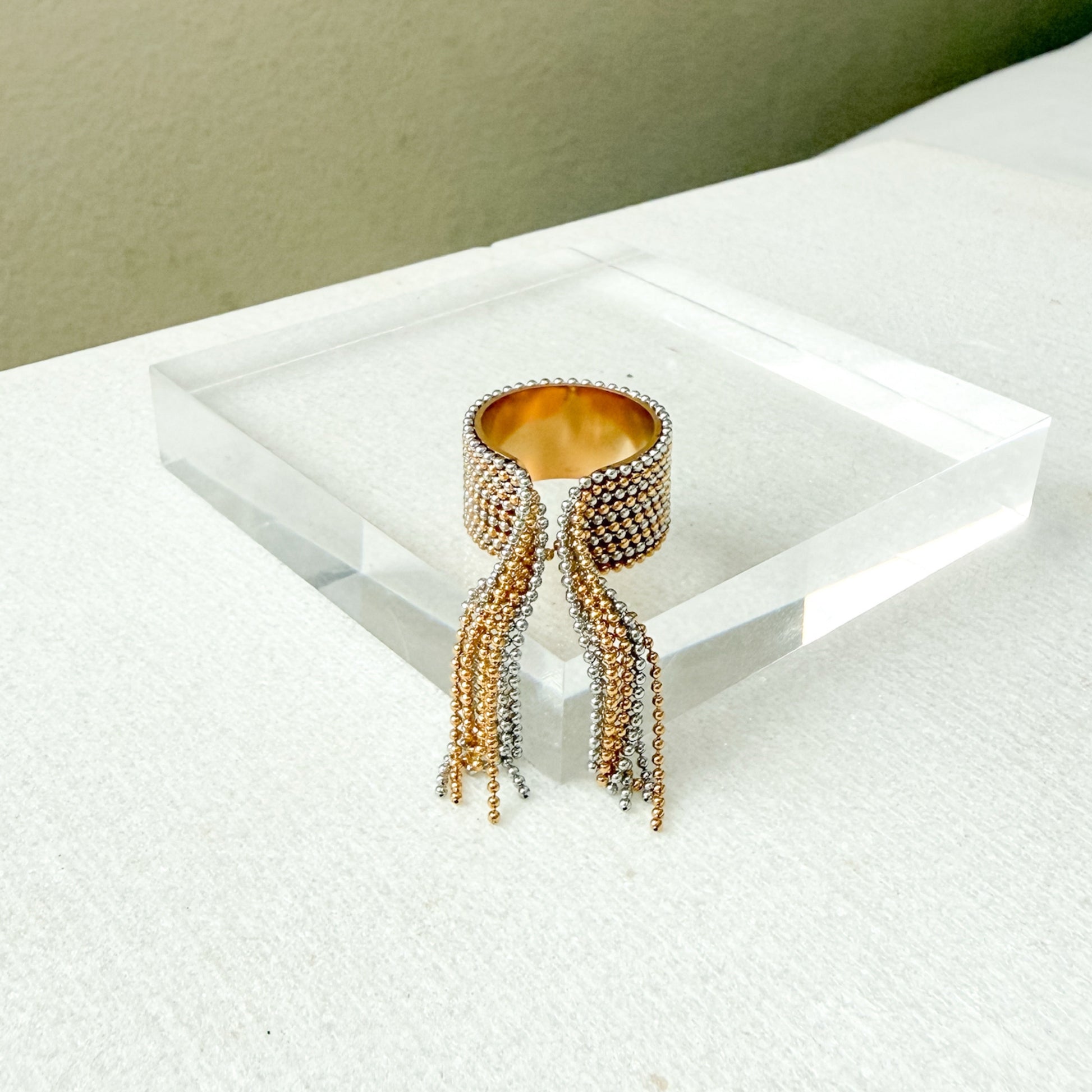 Beaded Fringe Statement Ring