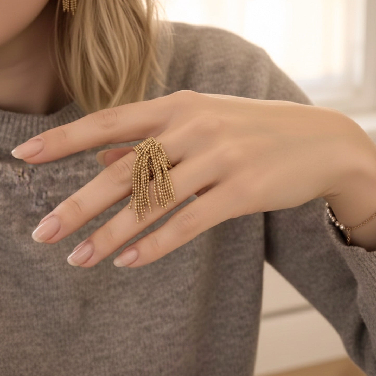 Beaded Fringe Statement Ring