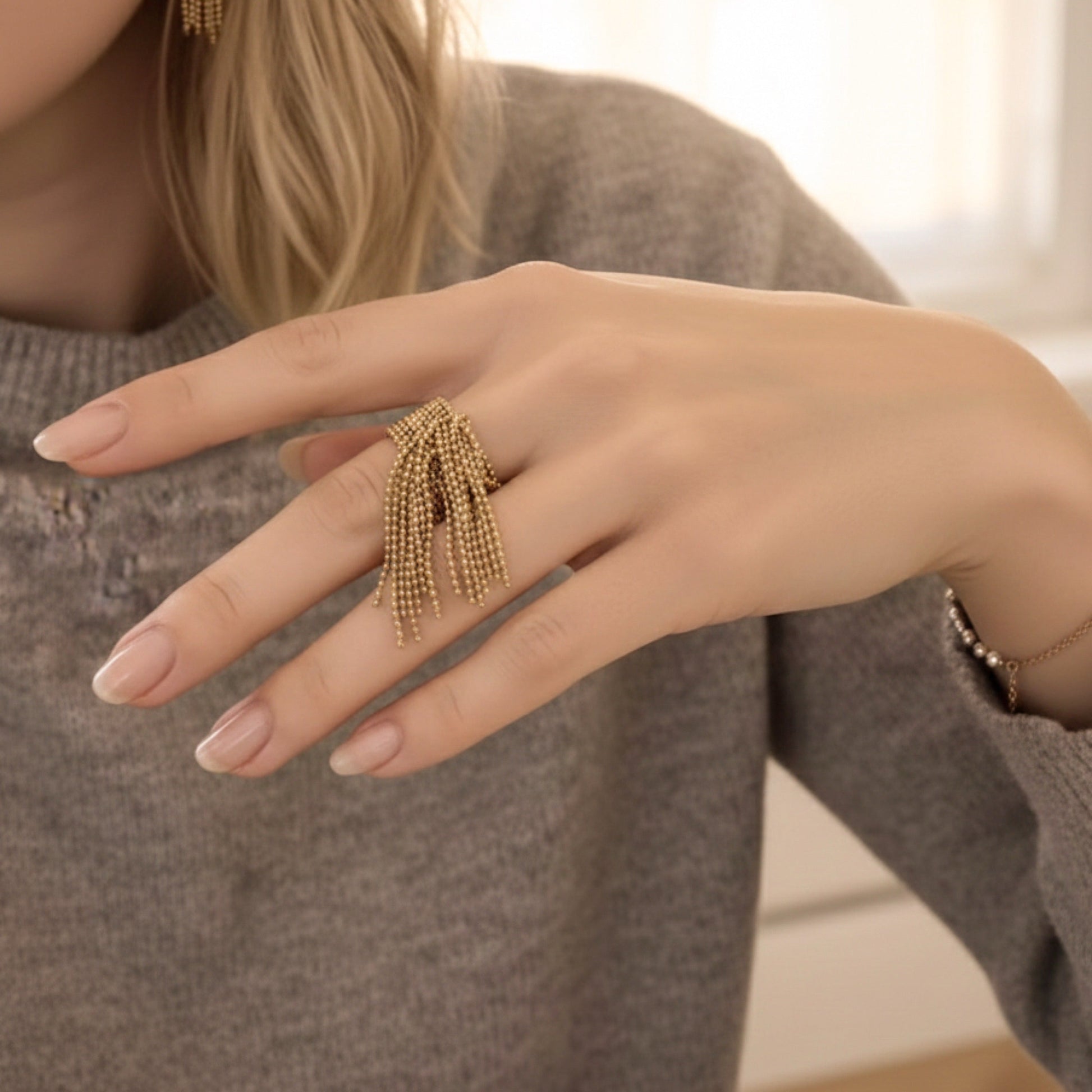 Beaded Fringe Statement Ring