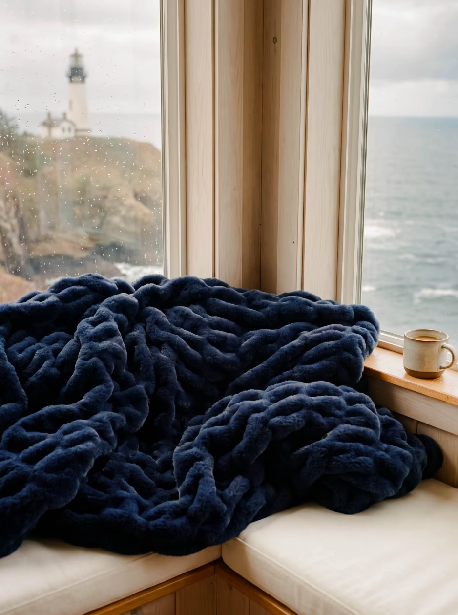 Plaid effet fourrure bleu marine