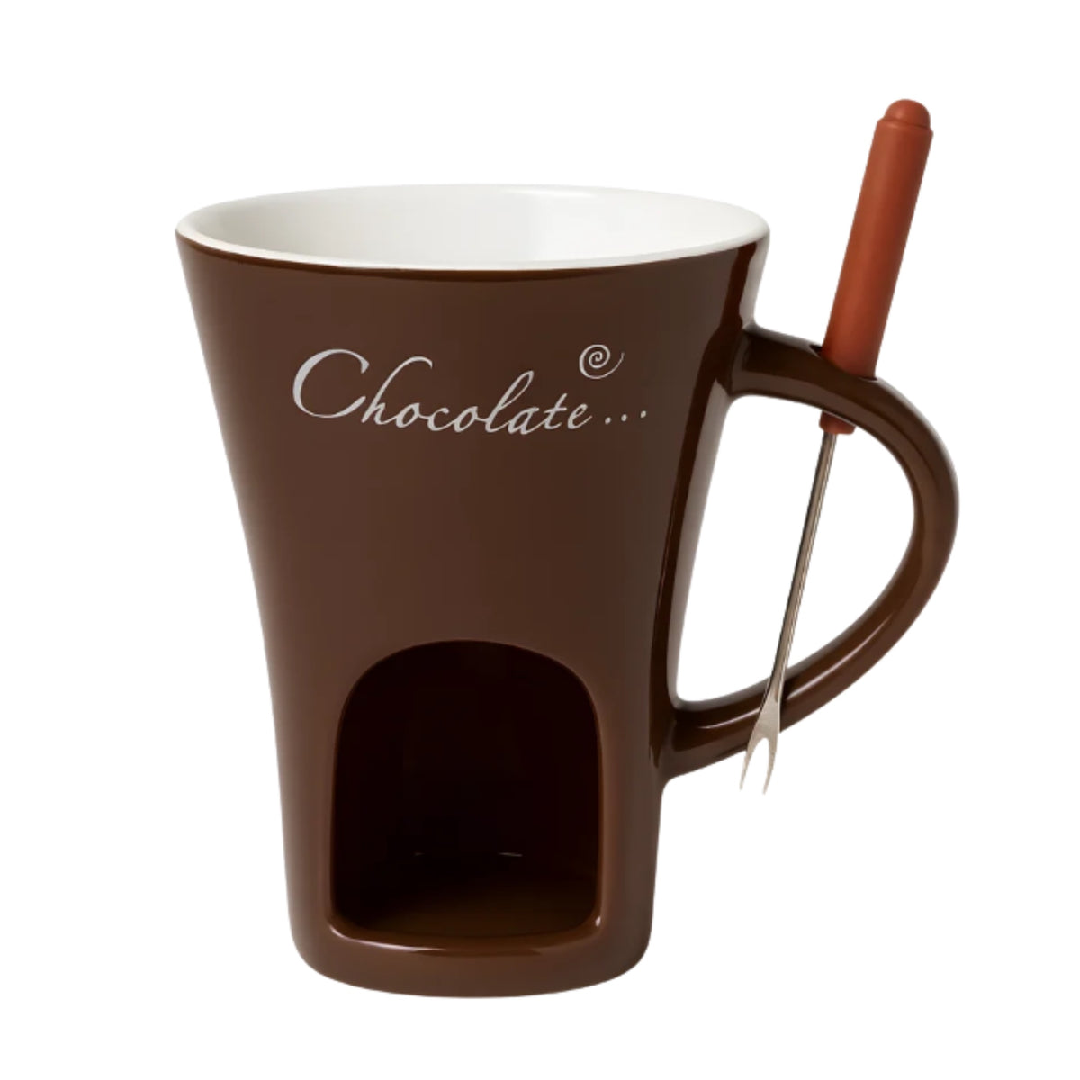 Brown Choco Cup fondue mug with fork
