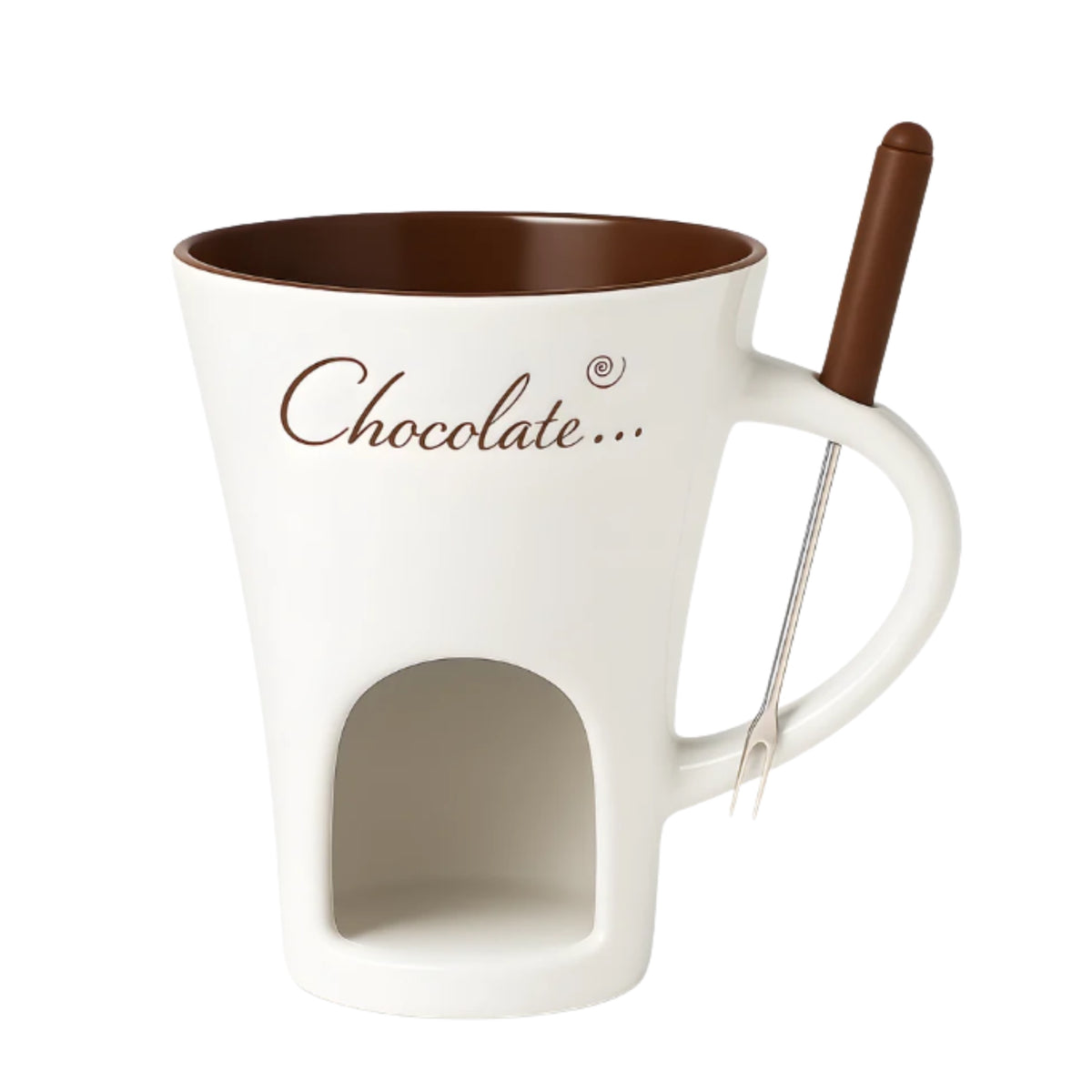 White Choco Cup fondue mug with fork