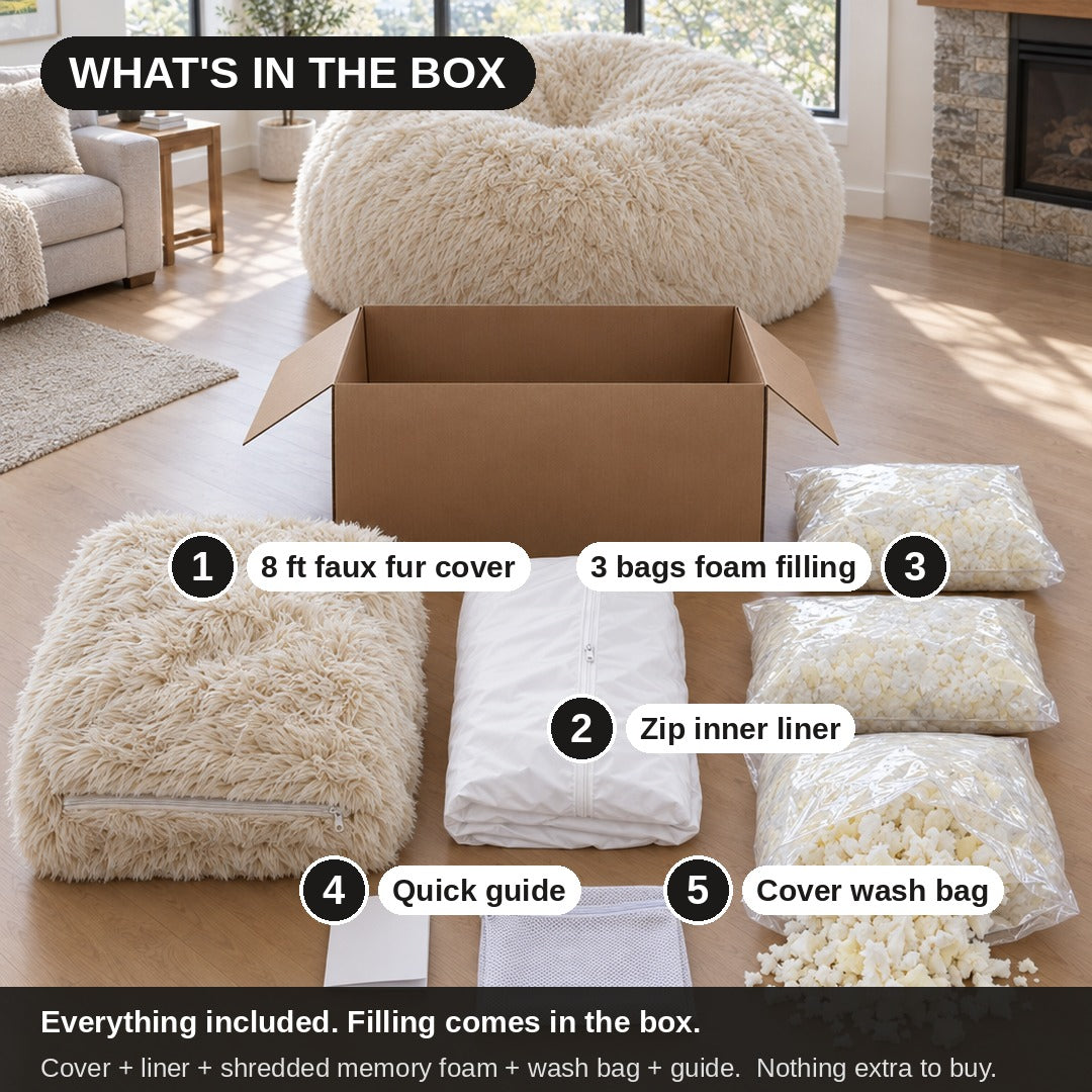 What is in the box: cover, zip liner, three bags of foam, wash bag and quick guide