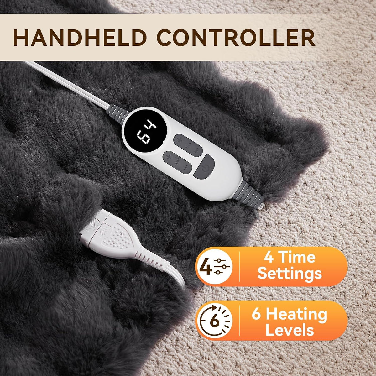 Handheld controller with heat levels and timer settings