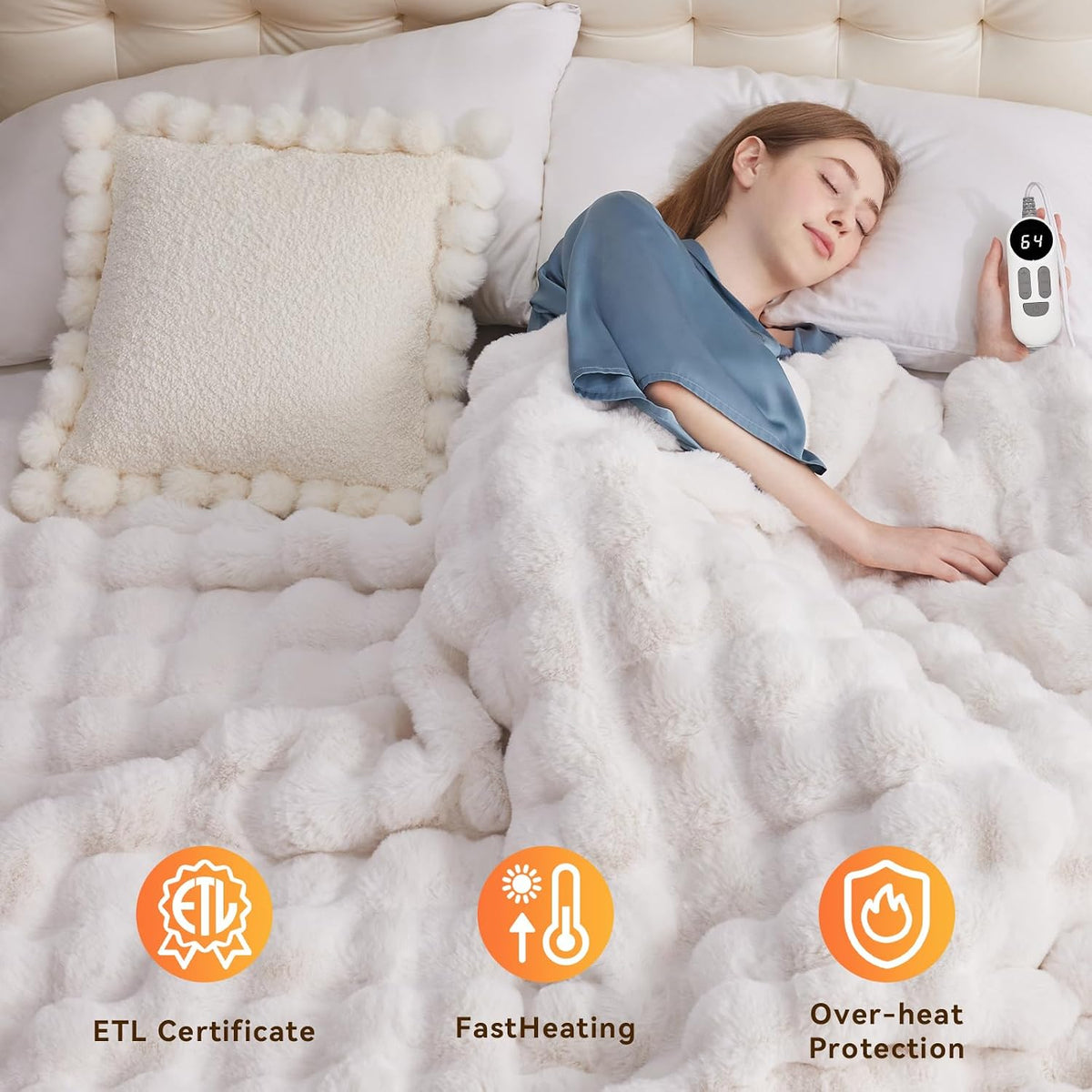 White heated blanket on a bed