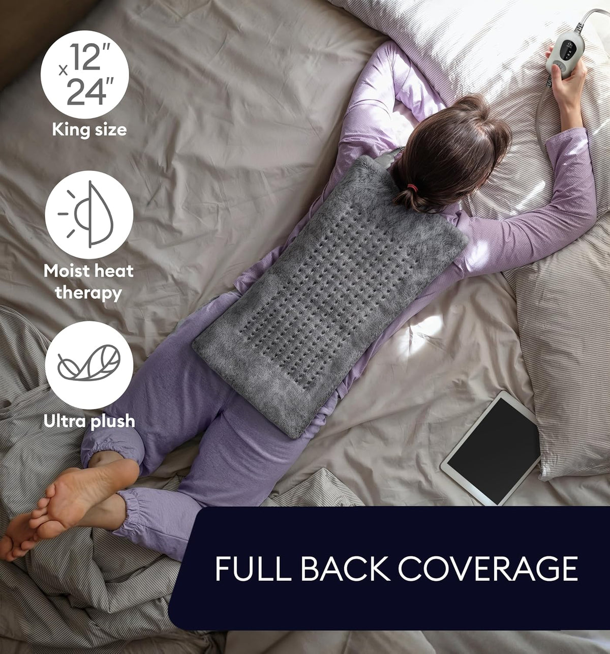 12 x 24 in heating pad covering the full back