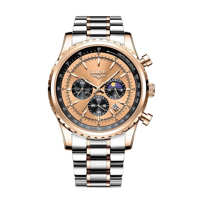 LIGE watch in Champagne — gold dial, rose gold and steel