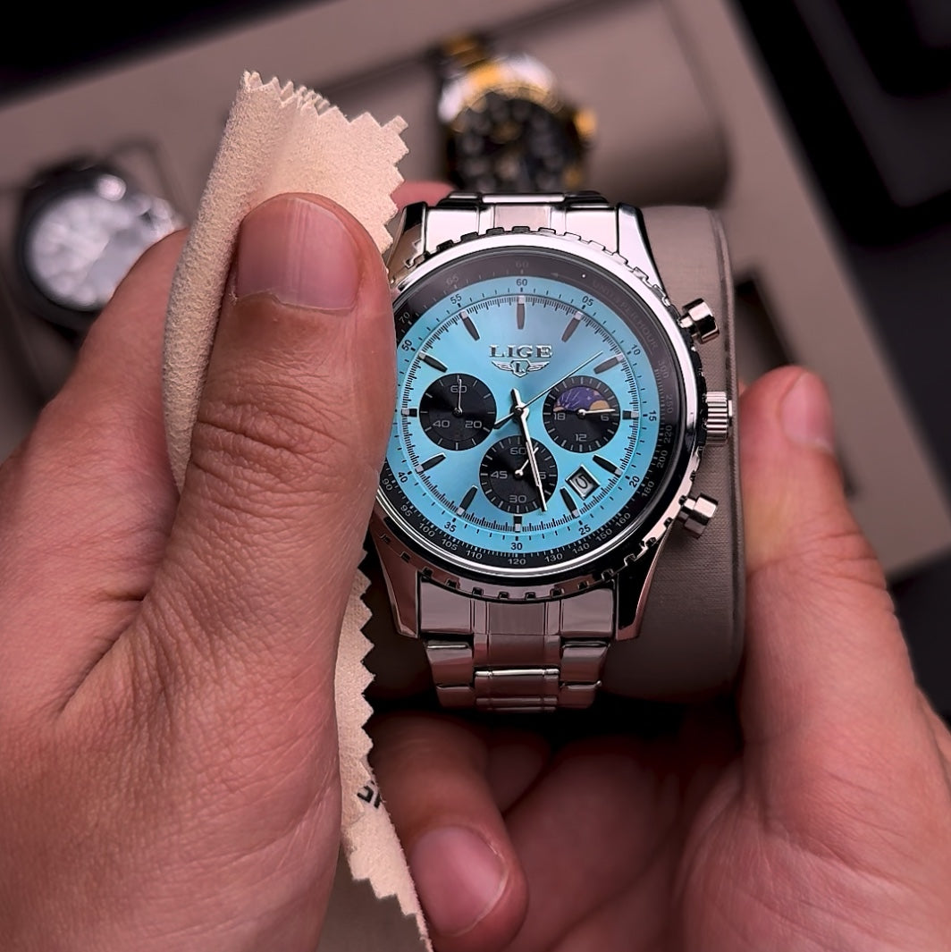 The Ocean watch being polished in hand