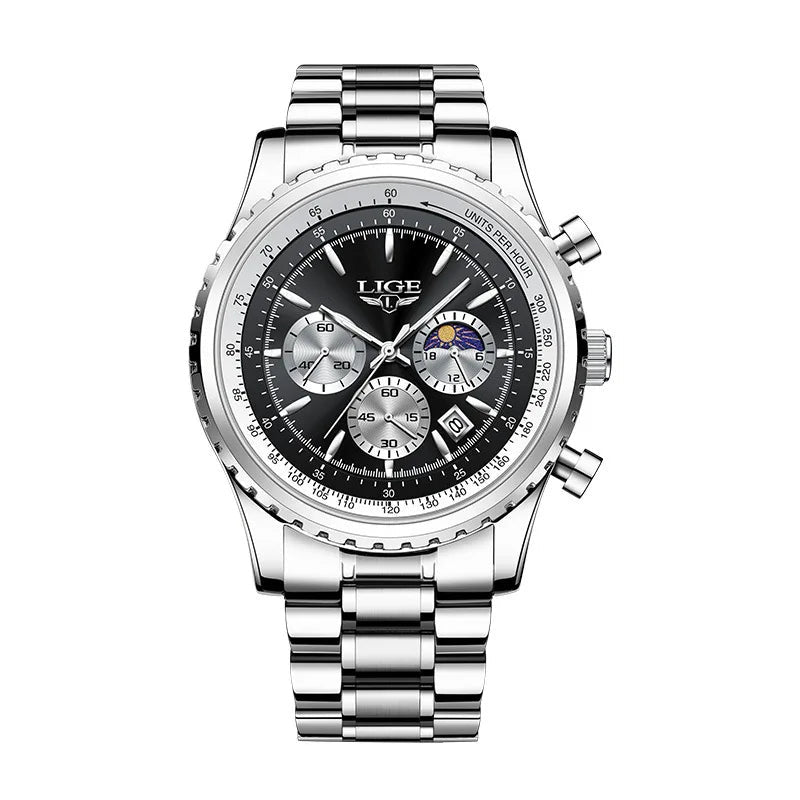 LIGE watch in Obsidian — black dial, silver steel
