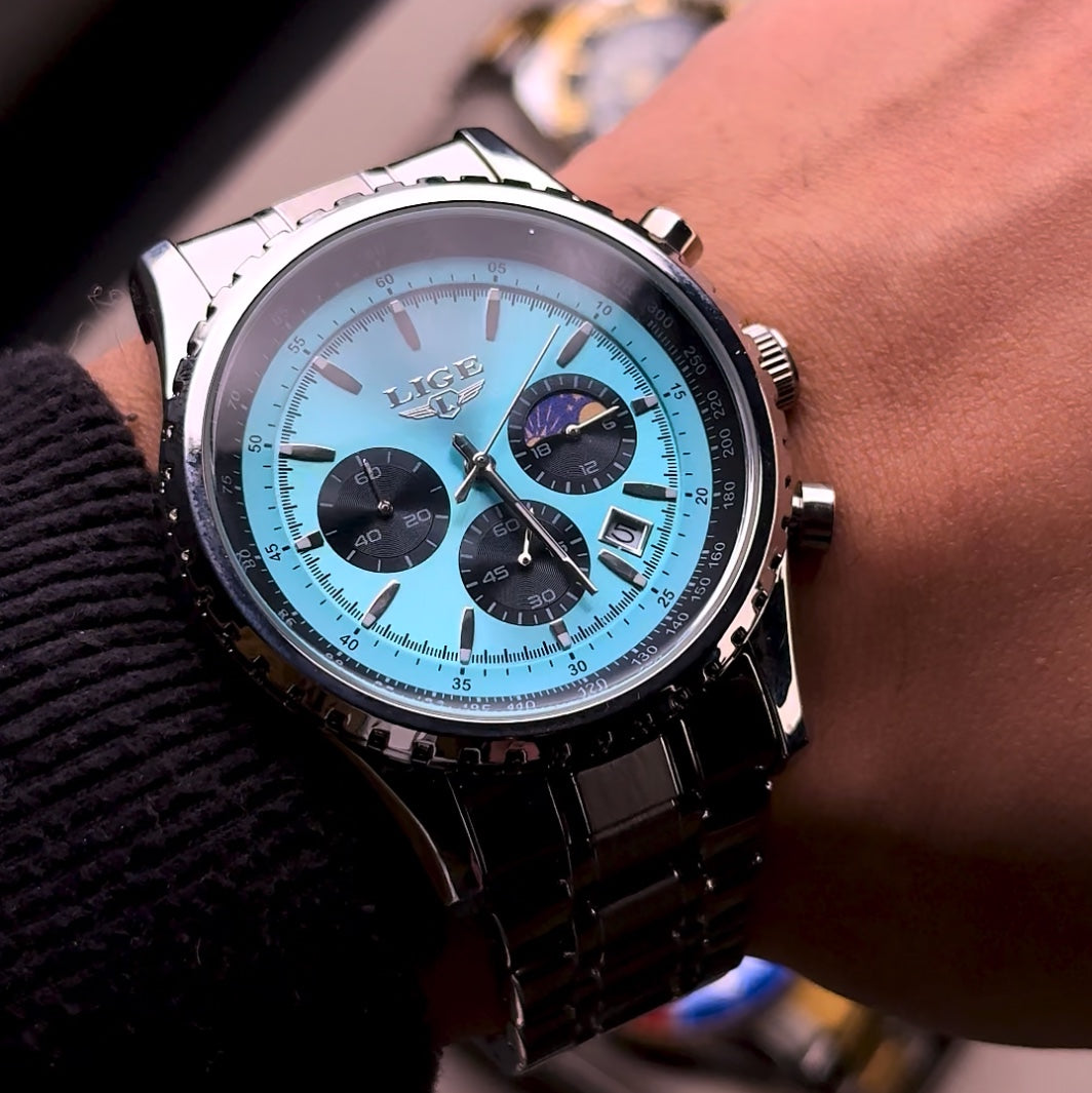 The Ocean watch close up on the wrist