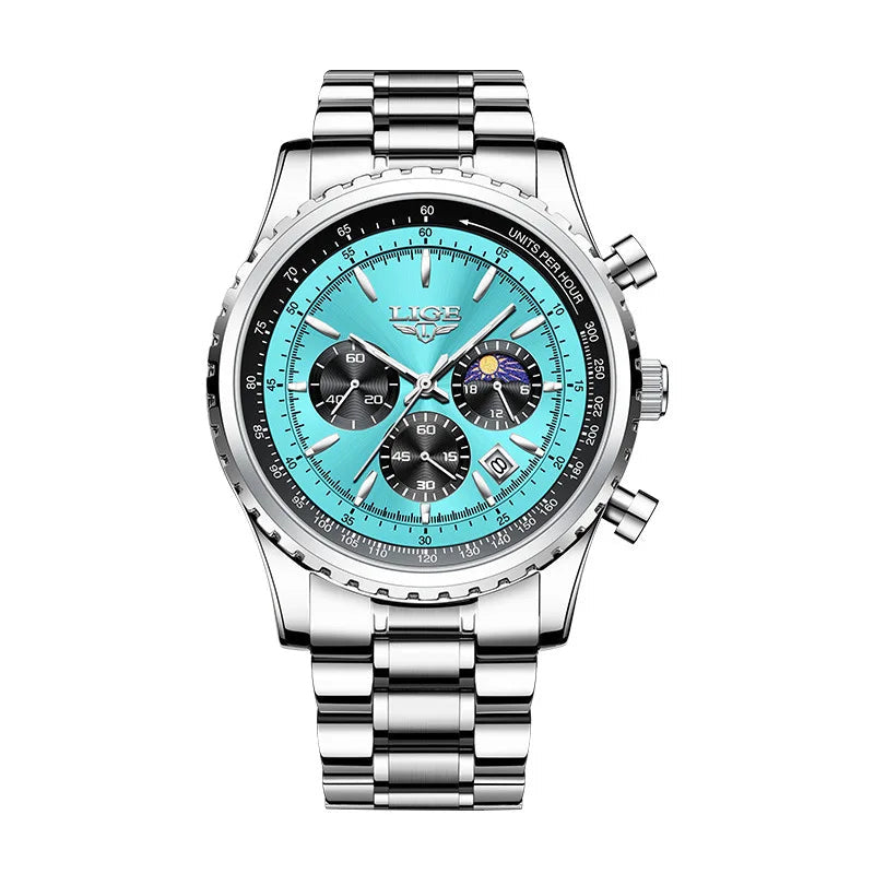 LIGE watch in Ocean — light blue dial, silver steel