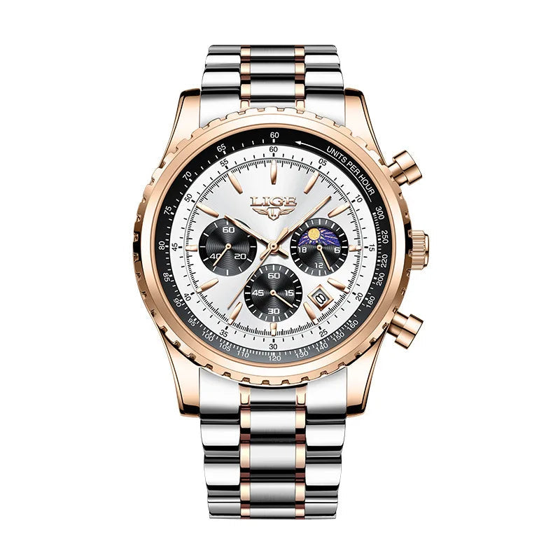 LIGE watch in Pearl — white dial, rose gold and steel