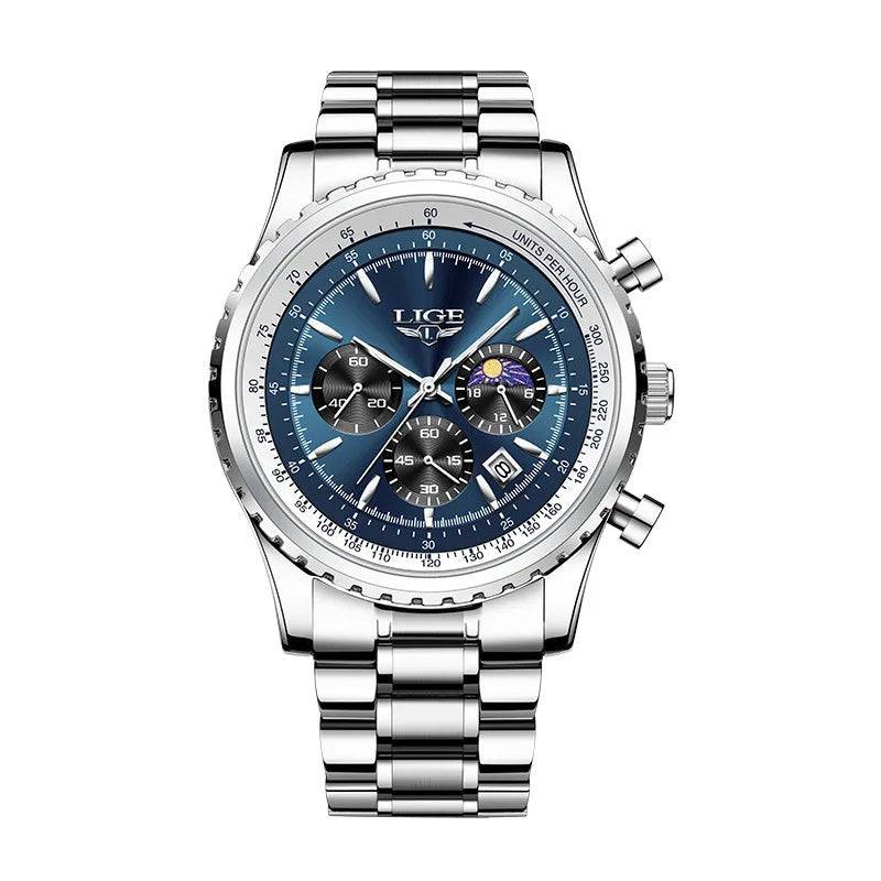 LIGE watch in Sapphire — blue dial, silver steel