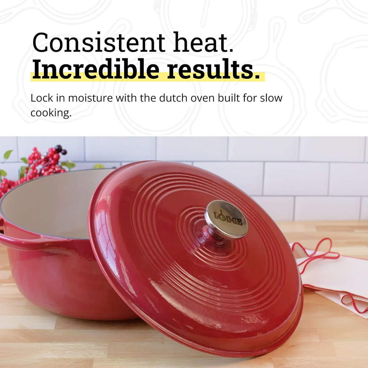 Cranberry Dutch oven with the lid off on a kitchen counter
