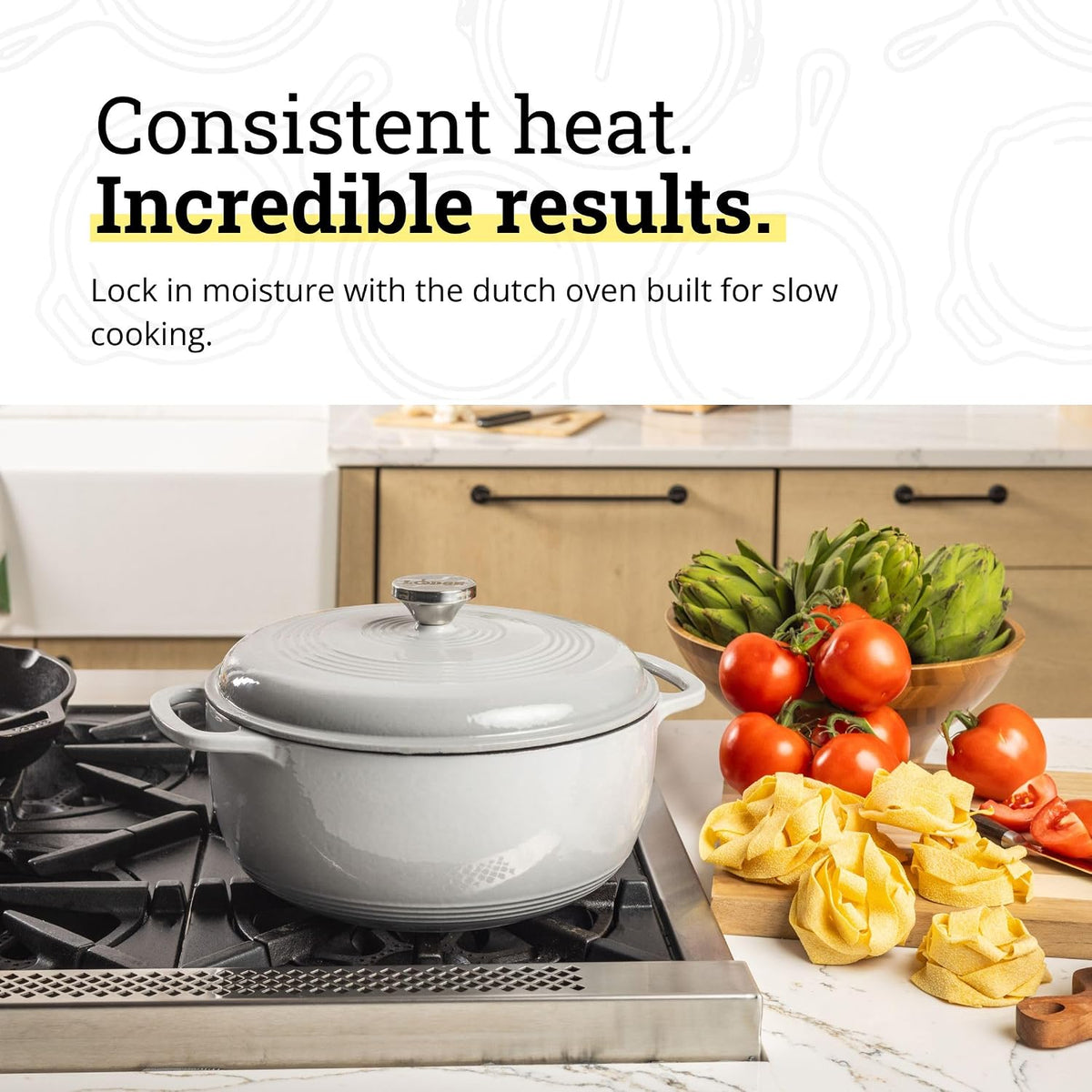 Oyster White Dutch oven on a gas stove