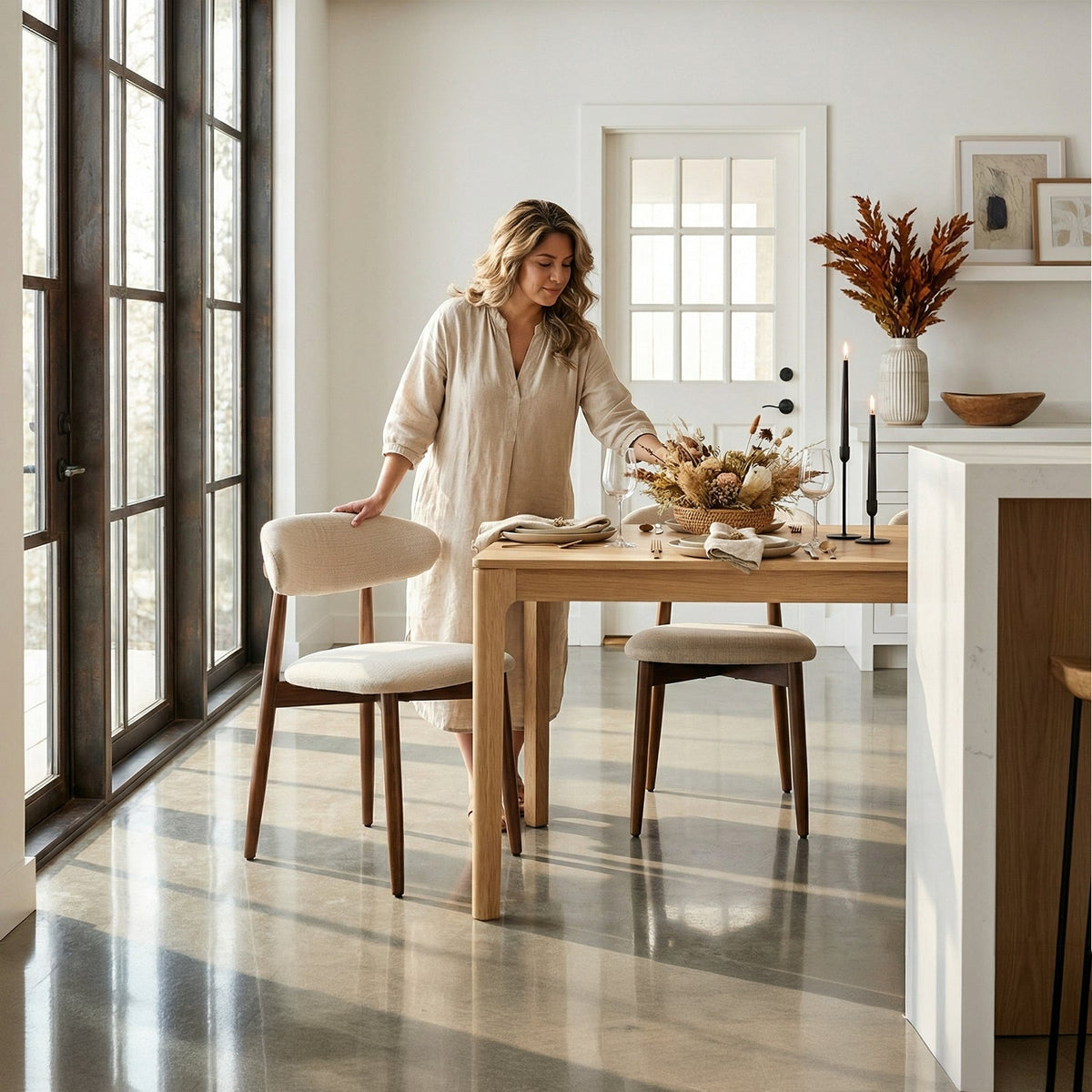 Beige dining chair at a kitchen table