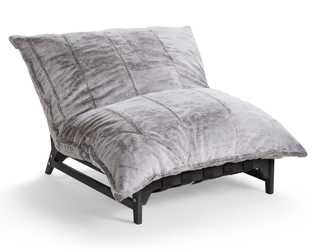 Pillow lounge chair from a three-quarter angle