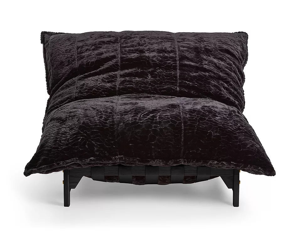 Pillow lounge chair in Obsidian faux fur