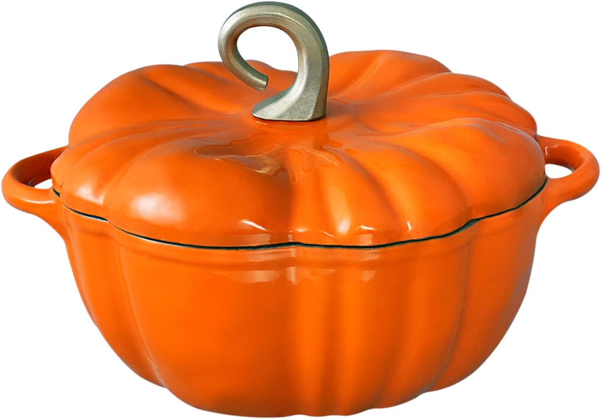 Pumpkin Dutch oven in Orange with golden stem knob
