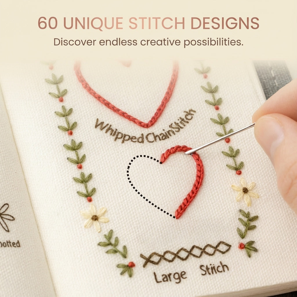 Close-up of a whipped chain stitch heart