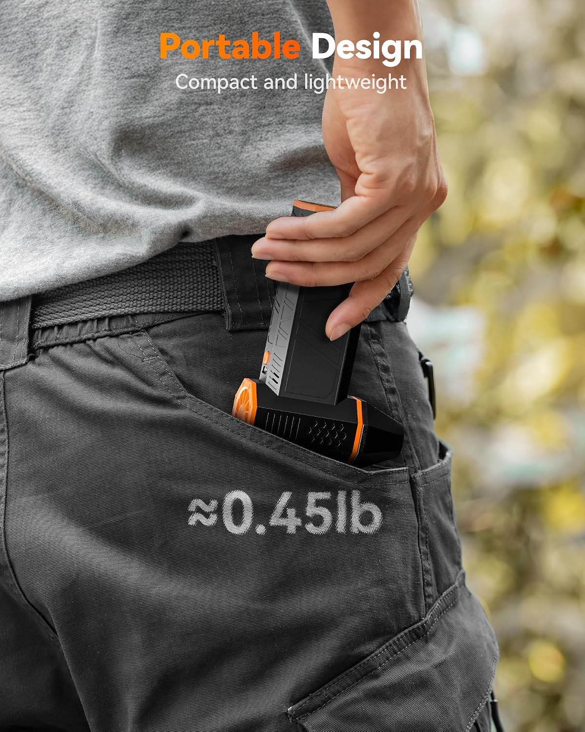 Pocket-size at about 0.45 lb